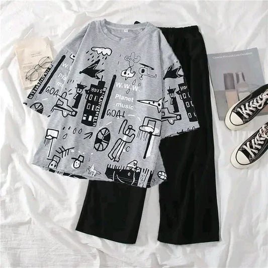 PLANET PRINTED PJ SUIT - GREY