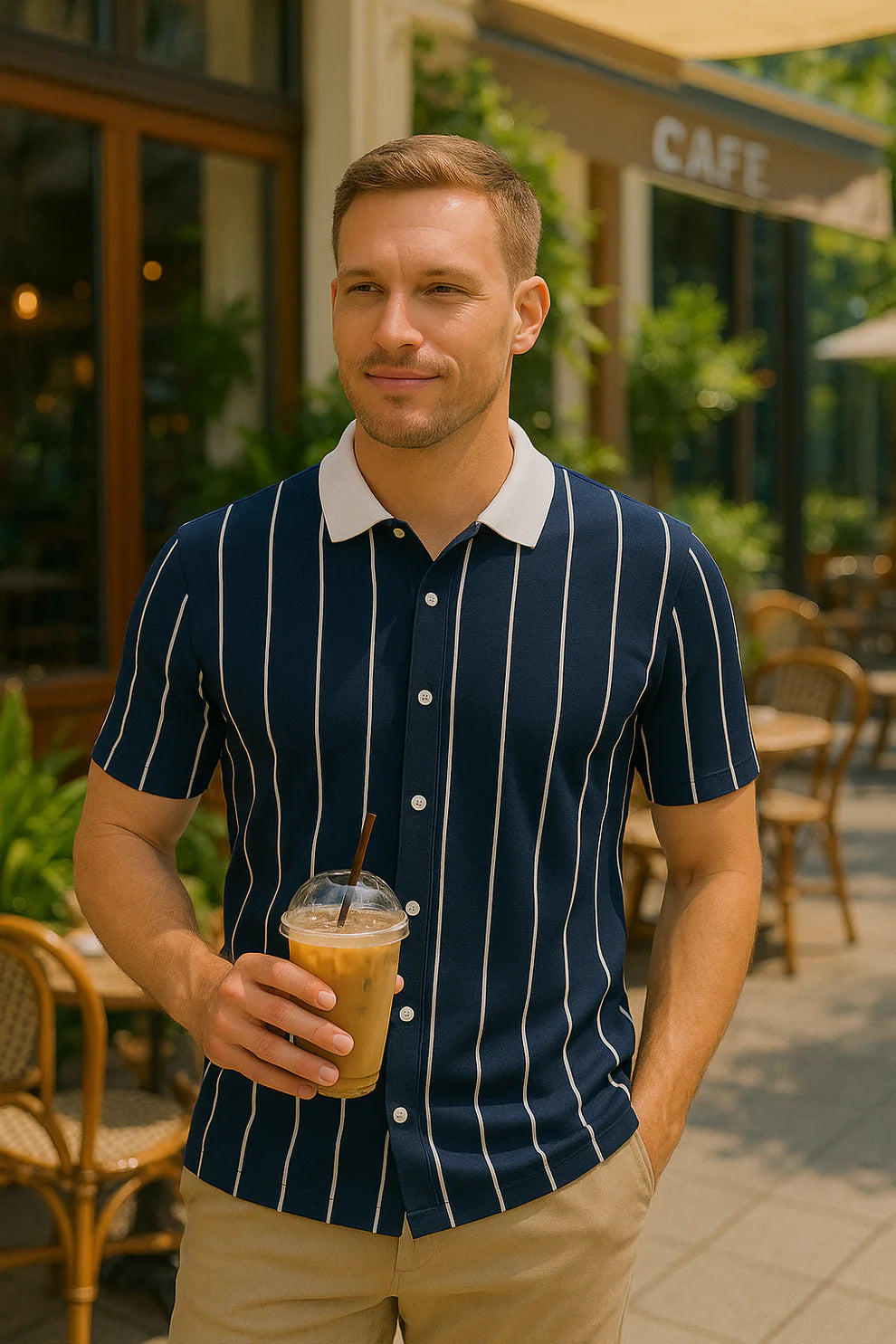 Contrast Collar Button Down Polo For Men