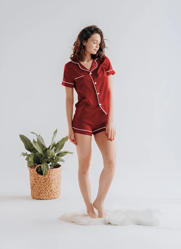 SILK BUTTON DOWN WITH SHORT - MAROON