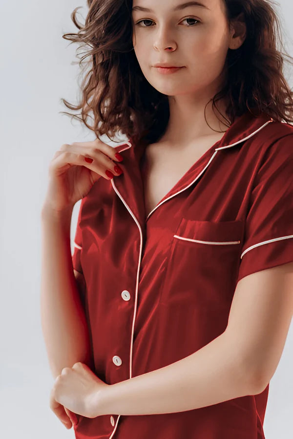 SILK BUTTON DOWN WITH SHORT - MAROON