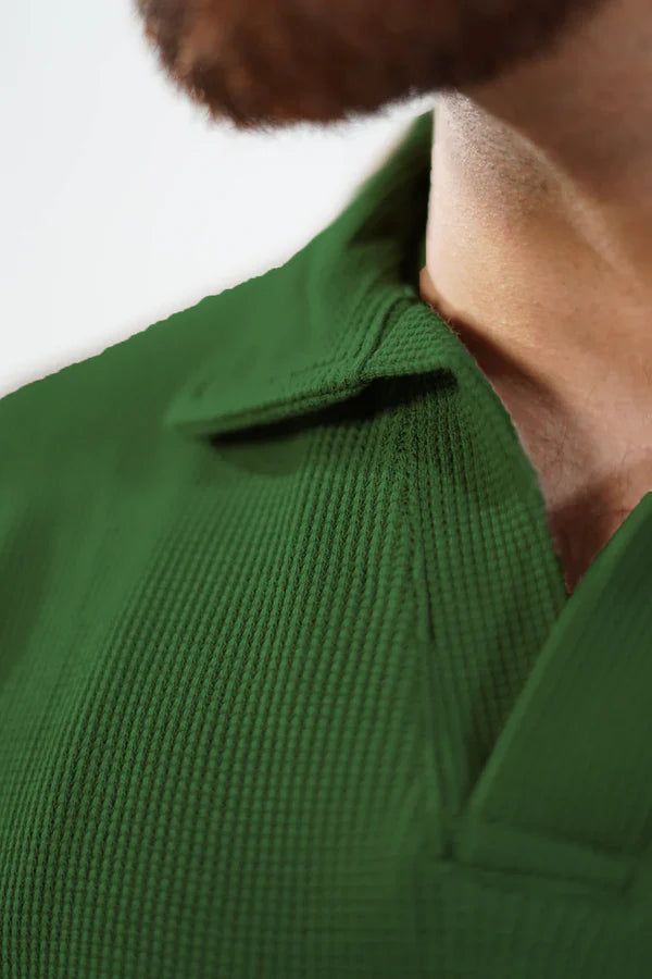 WAFFLE KNITTED POLO - OLIVE