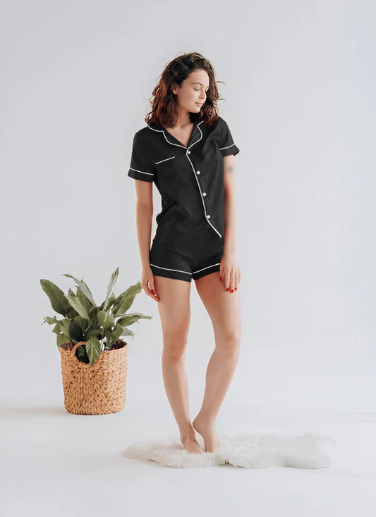 SILK BUTTON DOWN WITH SHORT - BLACK