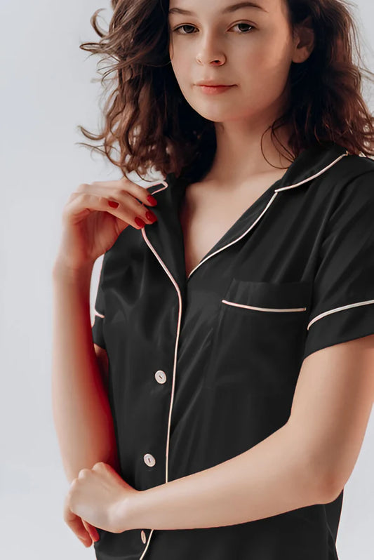 SILK BUTTON DOWN WITH SHORT - BLACK