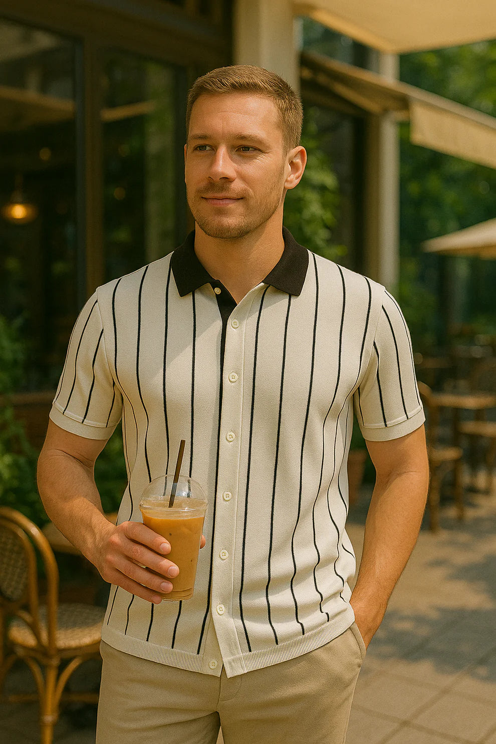 Contrast Collar Button Down Polo For Men
