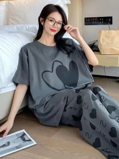 Soft Cotton Double Hearts - Grey