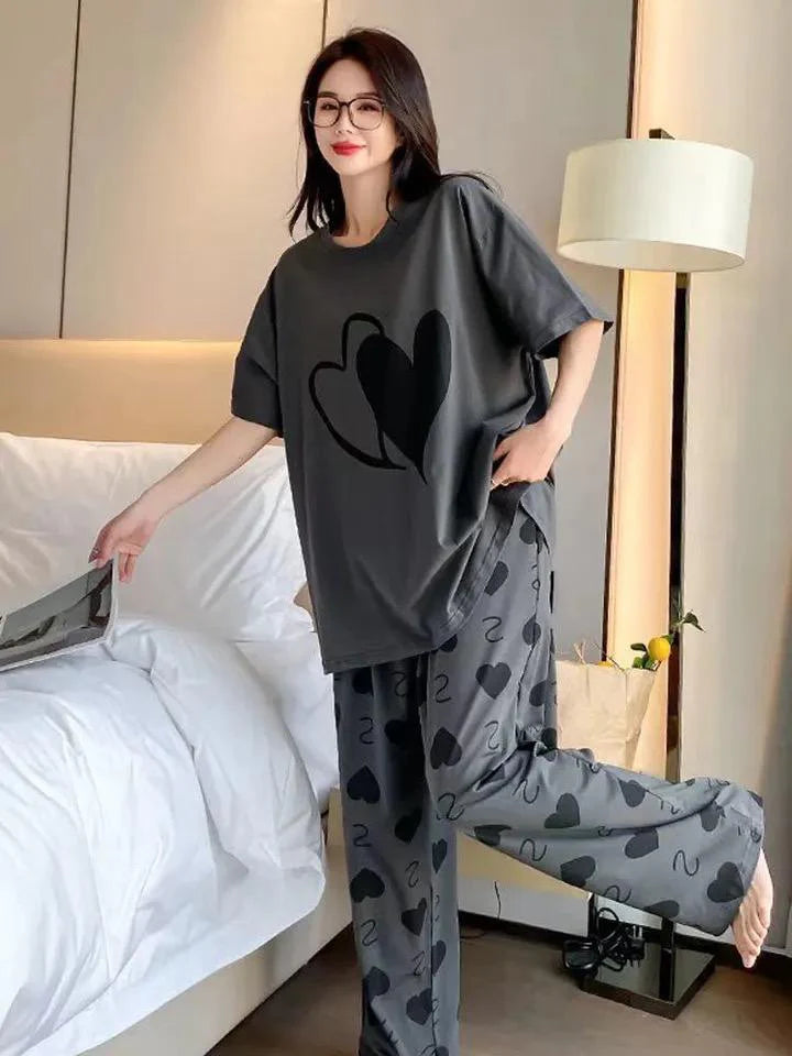 Soft Cotton Double Hearts - Grey