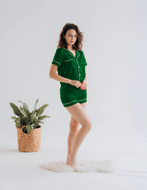 SILK BUTTON DOWN WITH SHORT - BOTTLE GREEN