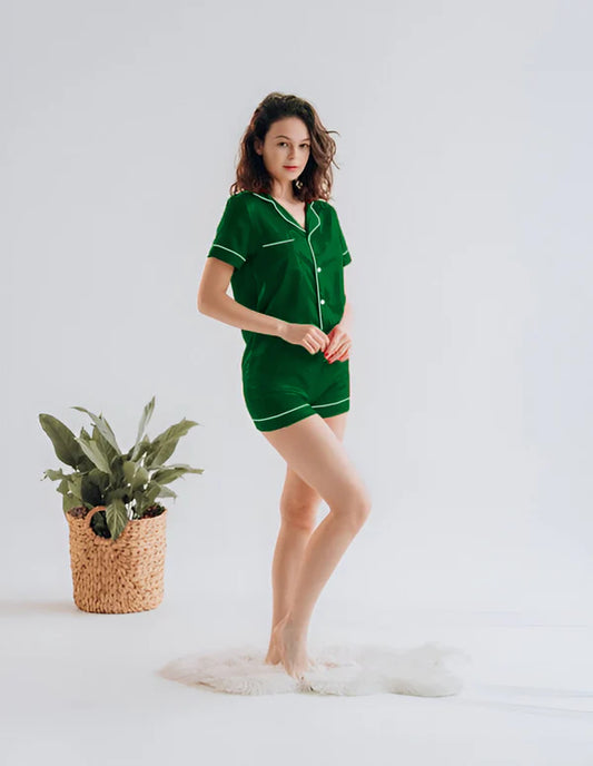 SILK BUTTON DOWN WITH SHORT - BOTTLE GREEN