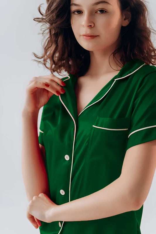 SILK BUTTON DOWN WITH SHORT - BOTTLE GREEN