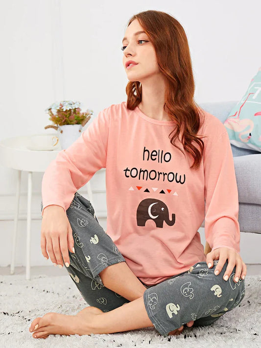 HELLO TOMORROW PRINTED NIGHT SUIT