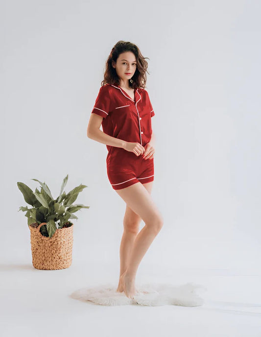 SILK BUTTON DOWN WITH SHORT - MAROON