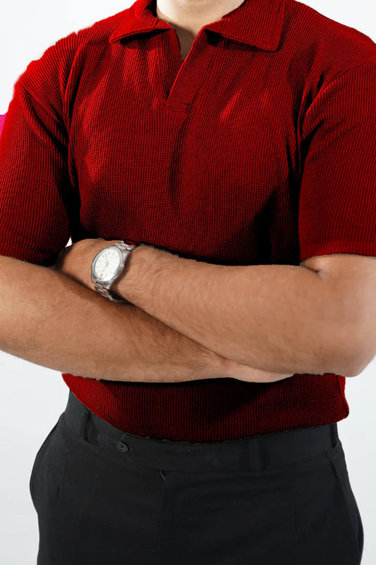 WAFFLE KNITTED POLO - MAROON