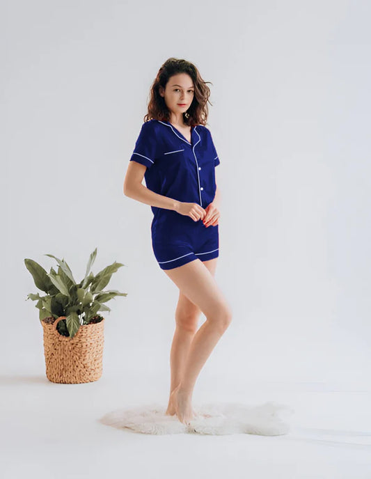 SILK BUTTON DOWN WITH SHORT - NAVYBLUE