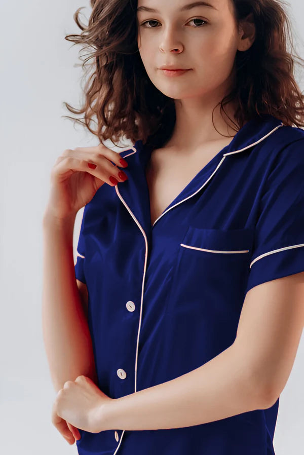 SILK BUTTON DOWN WITH SHORT - NAVYBLUE