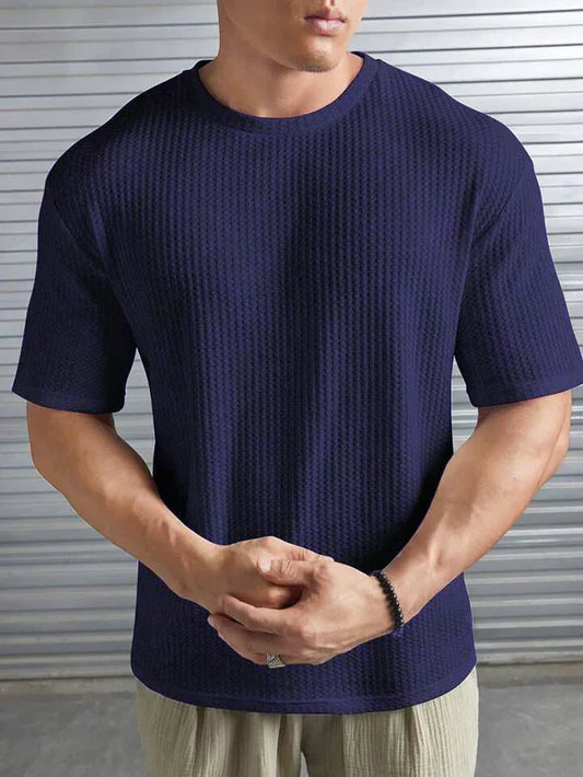 OVER-SIZED WAFFLE KNIT TEE FOR MEN - NAVY BLUE