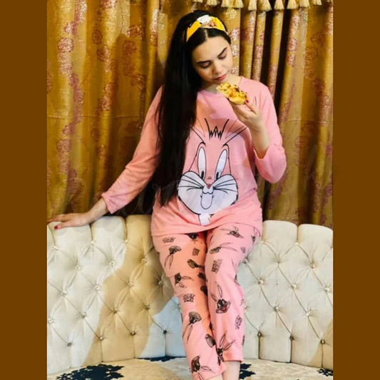 PINK BUNNY PRINTED NIGHT SUIT
