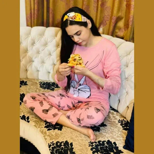 PINK BUNNY PRINTED NIGHT SUIT
