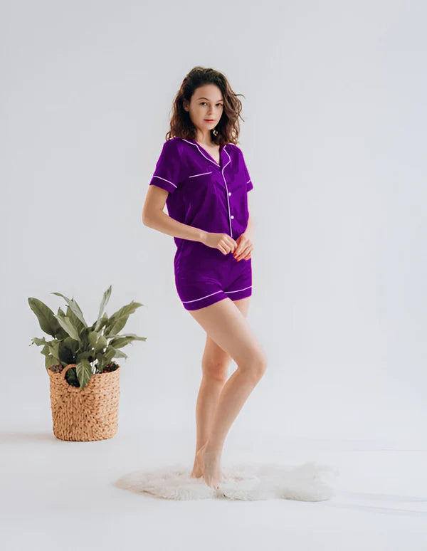 SILK BUTTON DOWN WITH SHORT - PURPLE