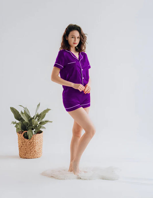 SILK BUTTON DOWN WITH SHORT - PURPLE