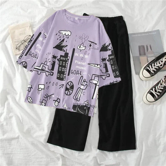 PLANET PRINTED PJ SUIT - LILAC