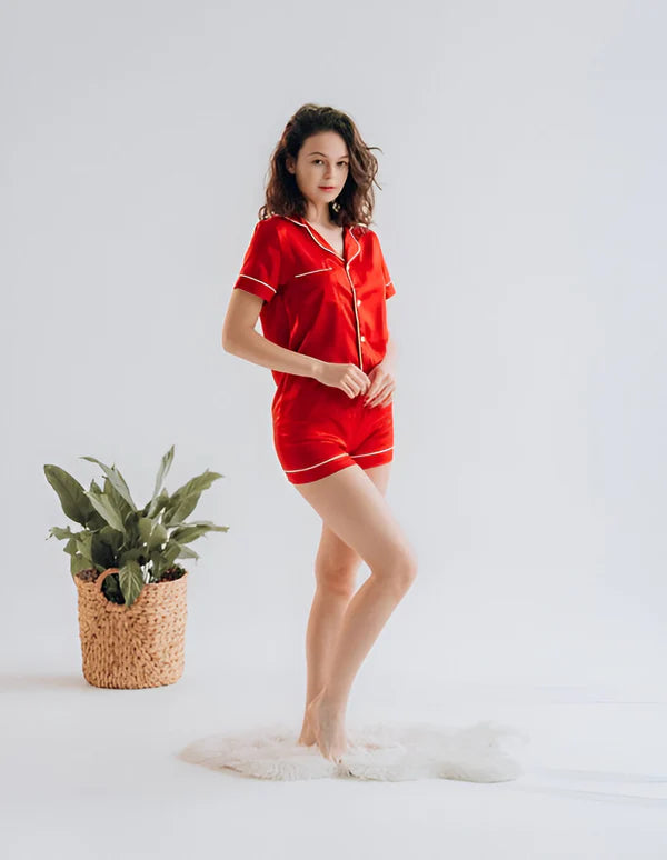 SILK BUTTON DOWN WITH SHORT - RED
