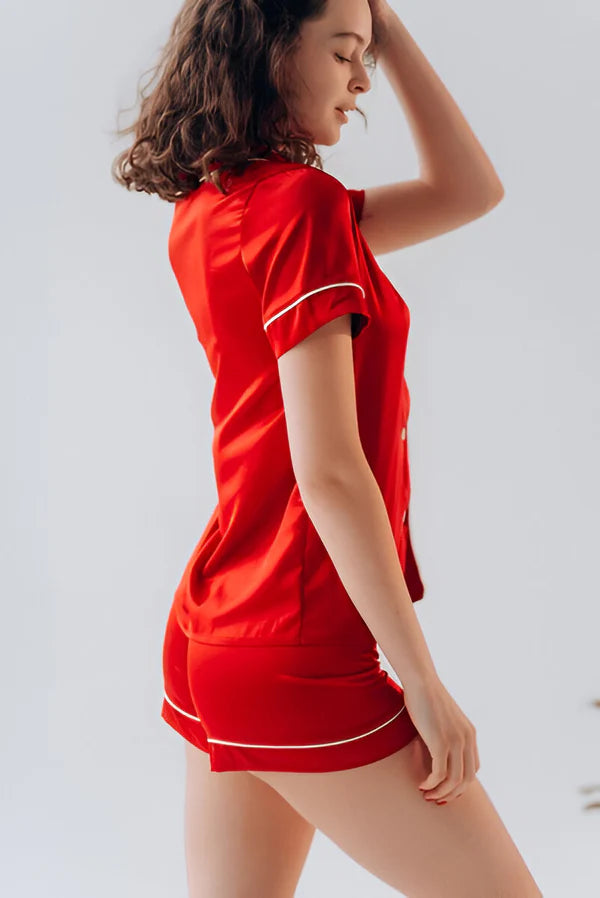 SILK BUTTON DOWN WITH SHORT - RED