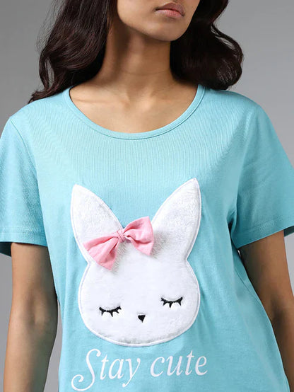 SEA GREEN STAY CUTE PRINTED NIGHT SUIT