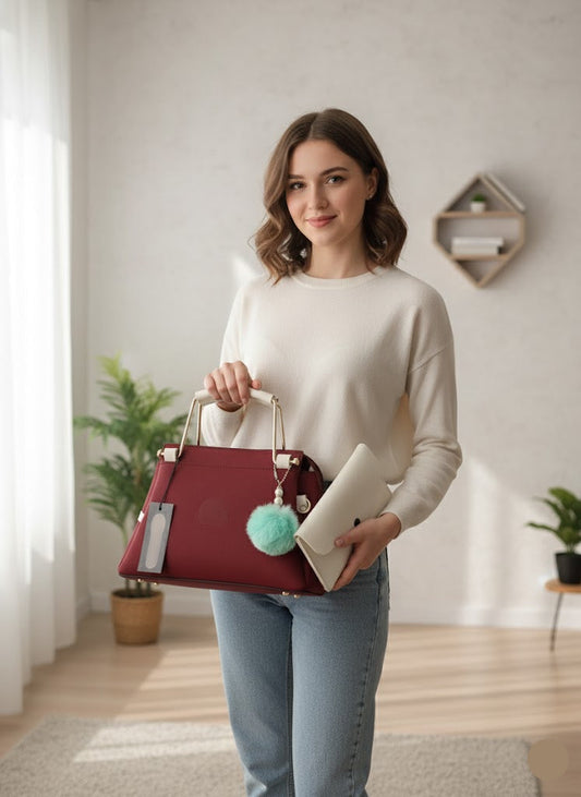 TWO TONE TRENDING BAGS WITH POUCH BAG