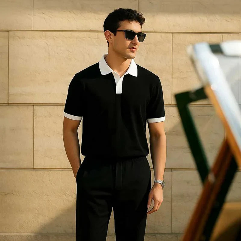 V NECK POLO - BLACK