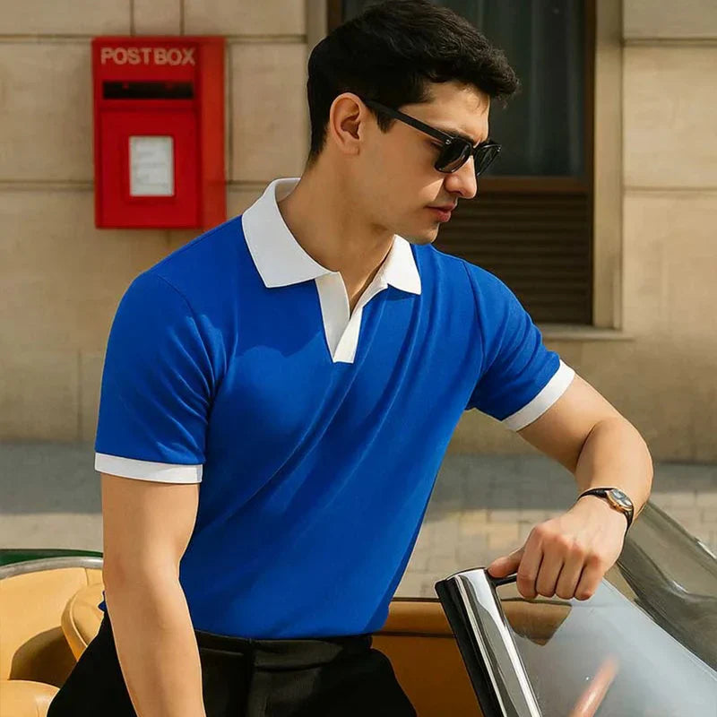 V NECK POLO - BLUE