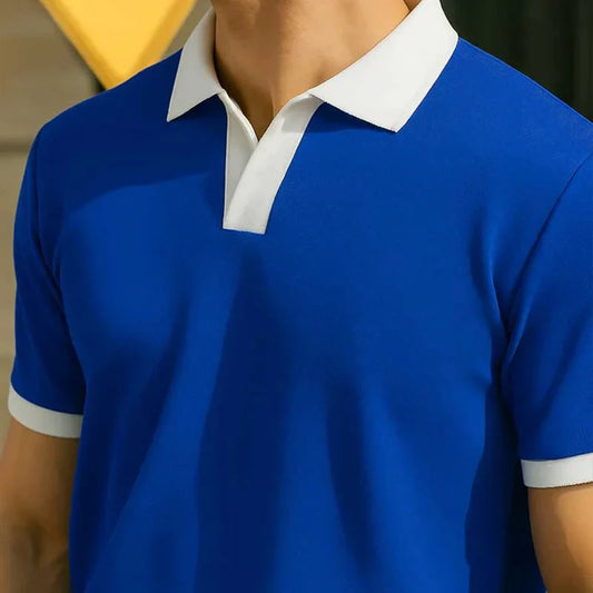 V NECK POLO - BLUE