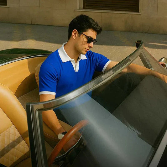 V NECK POLO - BLUE