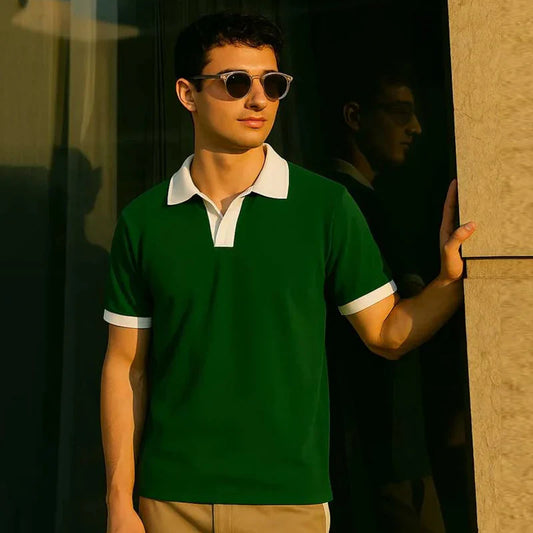 V NECK POLO - GREEN