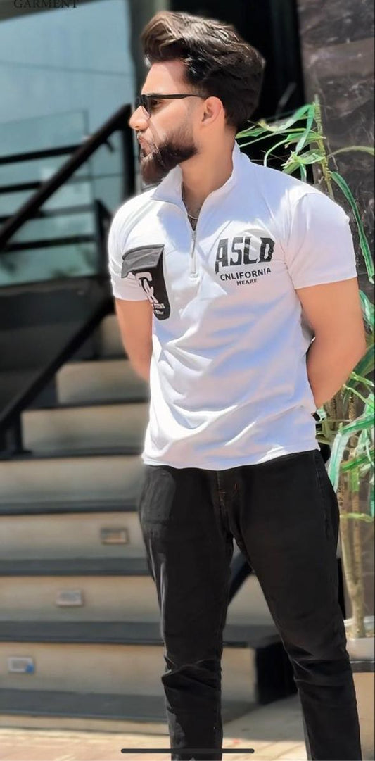Casual Zipped Polo Pocket Style With Back Print