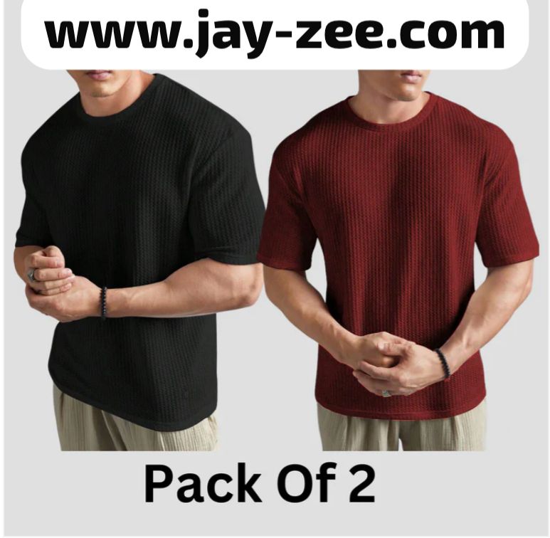 PACK OF TWO WAFFLE KNIT TEE FOR MEN - BLACK +MAROON