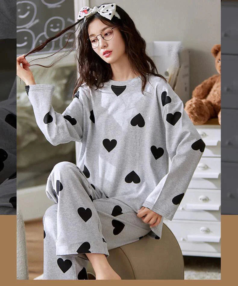 Soft Cotton Hearts Print- Grey