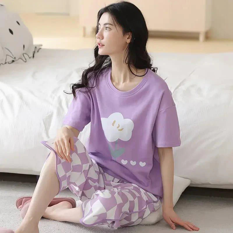 Soft Cotton Flower Printed - Purple